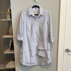 Hope & Harlow Striped Shirt Dress with Ruffle Hem